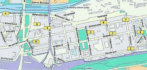 Mapa pokrytí Karlína stojany systému Homeport