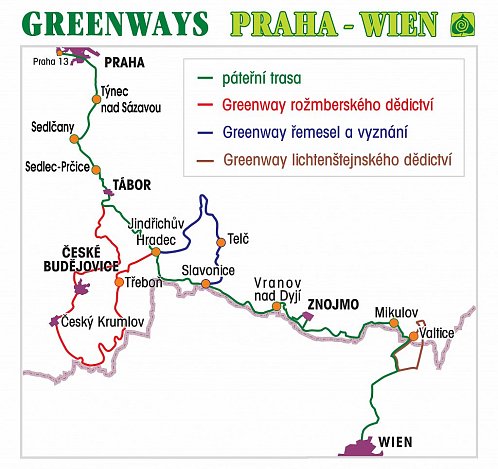 Mapa Greenways Praha-Vídeň